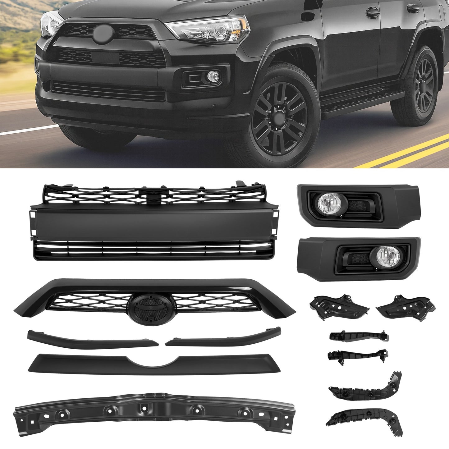 Fit 2014-2020 Toyota 4Runner Limited Black Front Bumper Grille Assembly Body Kit