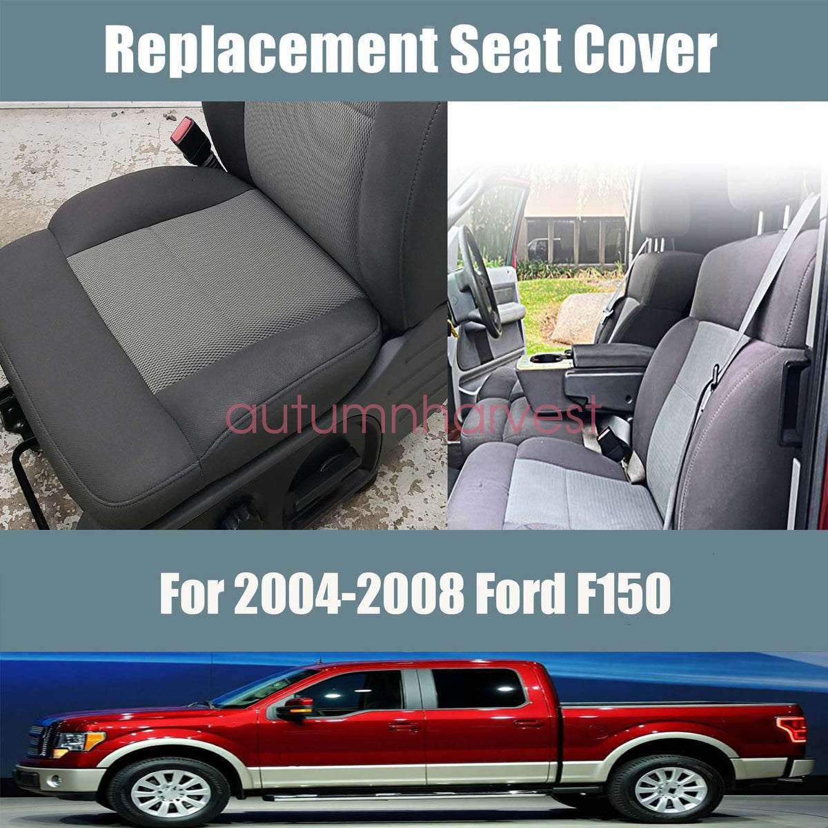 For 2004-08 Ford F150 Driver & Passenger Bottom Cloth Seat Cover Dark Gray FE ME