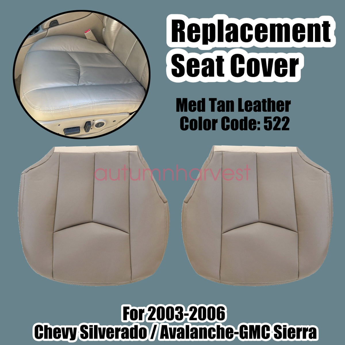 For 2003-2006 Chevy Silverado GMC Sierra Leather Bottom Seat Cover Tan 522 Front