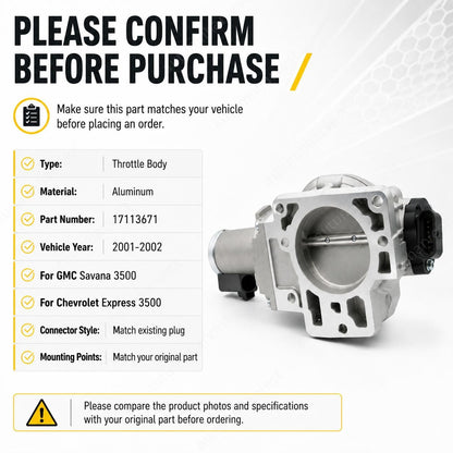 Throttle Body For GMC Savana 3500 2001-2002 GMC Sierra 2500 HD 8.1L 17113565