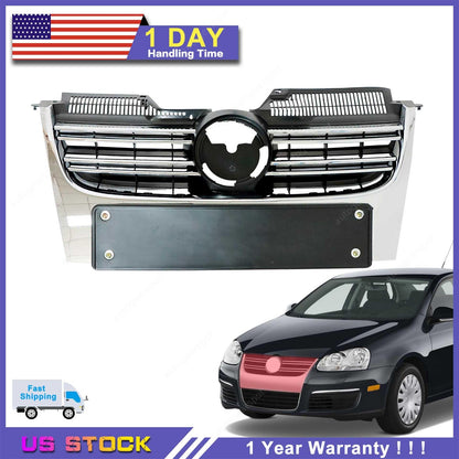 For 05-10 Volkswagen Jetta MK5 Sedan Front Upper Grille Grill Black&Chrome Trim