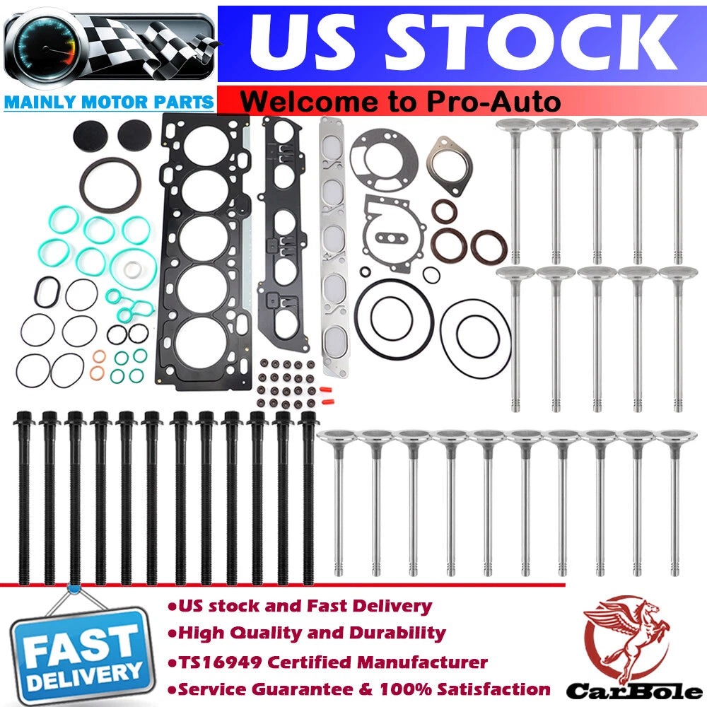 Cylinder Head Gasket Set W/ Bolts Valves For Volvo C30 C70 S40 S60 V50 V60 2.5L