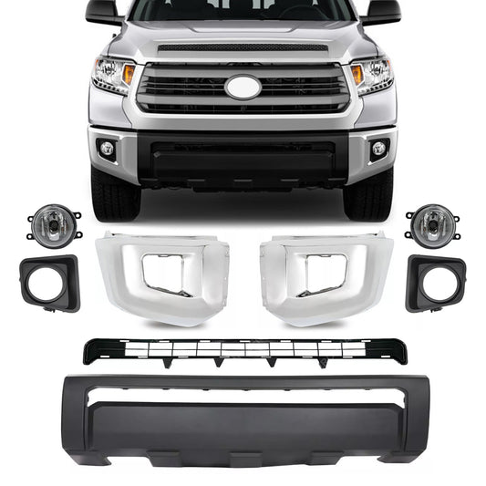 Set of Front Bumper Cover Lower Grille Cap Fog Light for Toyota Tundra 2014-2021