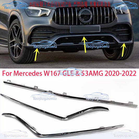 Chrome Front Bumper Molding Cover Set Fit Mercedes-Benz W167 GLE AMG 53 2020-22