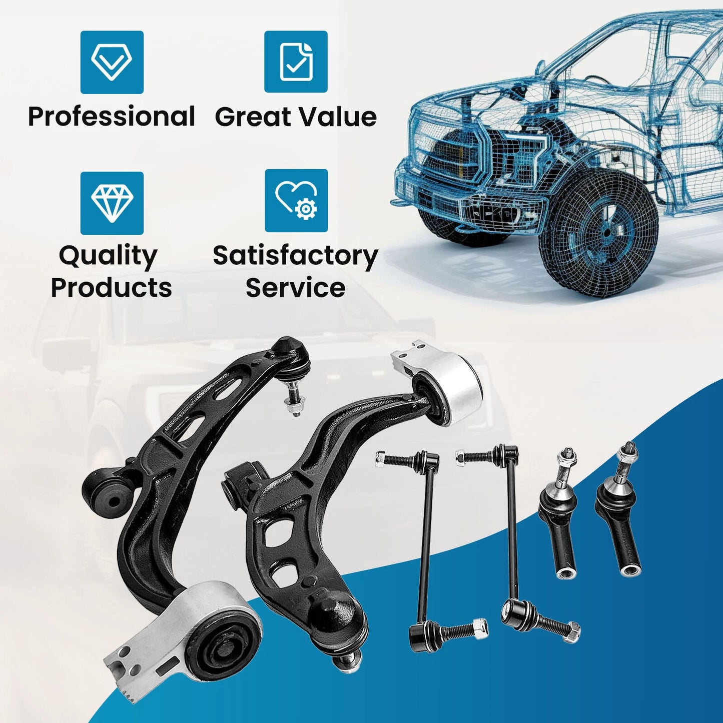 6Pcs for Ford Taurus 2010-2012 All Models Front Lower Control Arm Assembly