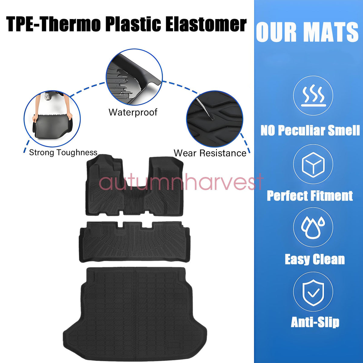 TPE Floor Mats & Trunk Cargo Liner 3D Black For 2002-2006 Honda CR-V All Weather