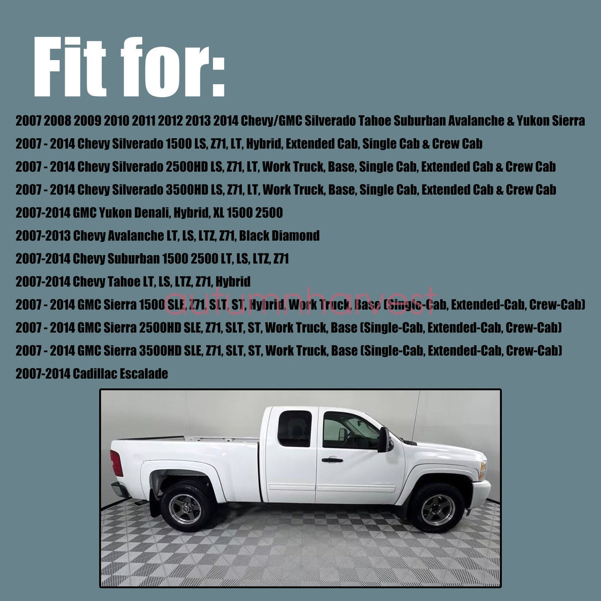 Fits 2007-2014 Chevy Silverado Driver & Passenger Bottom & Top Seat Cover Gray