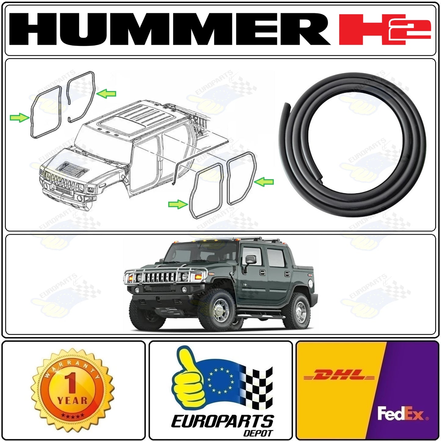 Fit 03-09 Hummer H2 Door Seal Weatherstrip On Body 4-Piece Set Front-Rear LH-RH