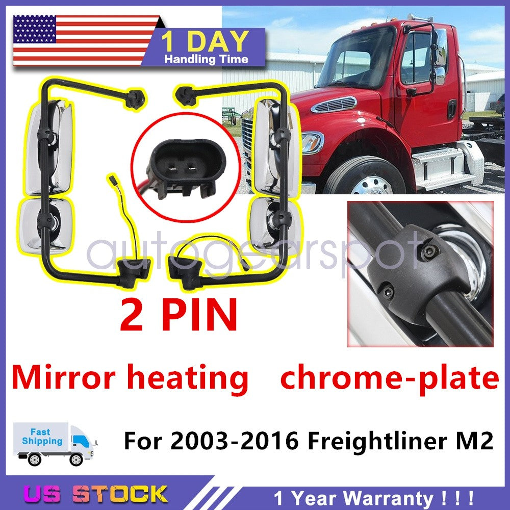Chrome Door Mirror Heated w/Arm FOR Freightliner M2 Columbia Passenger & Driver