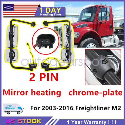 Chrome Door Mirror Heated w/Arm FOR Freightliner M2 Columbia Passenger & Driver
