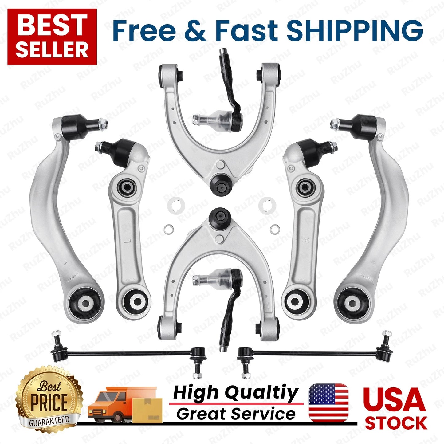 12X Front Control Arm with Ball Joint Sway Bar Link Kit For BMW 528i 535i 535d