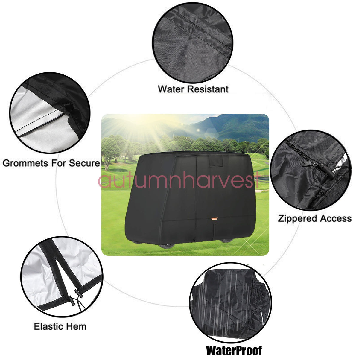Golf Cart Cover Heavy Duty 420D Waterproof For EZGO Club Car Yamaha 2/2+2