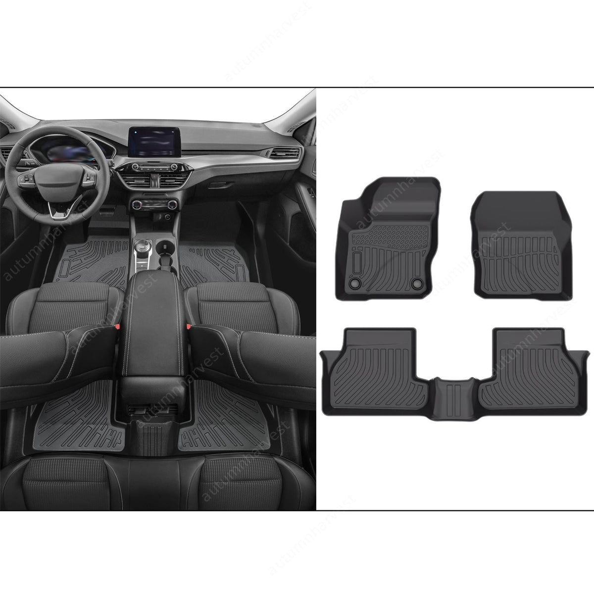 TPE Floor Mats+Trunk Cargo Liner For 2012-2018 Ford Focus Sedan All-Weather Set