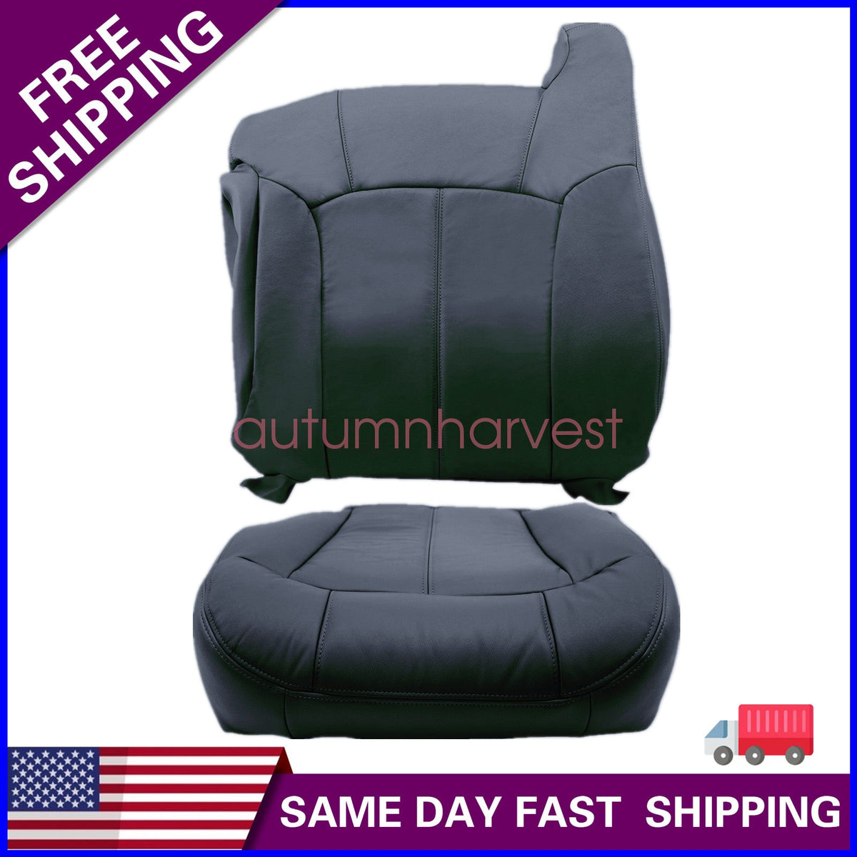 For 1999 2000 2001 2002 Chevy Silverado Driver Bottom & Top Seat Cover Dark Gray