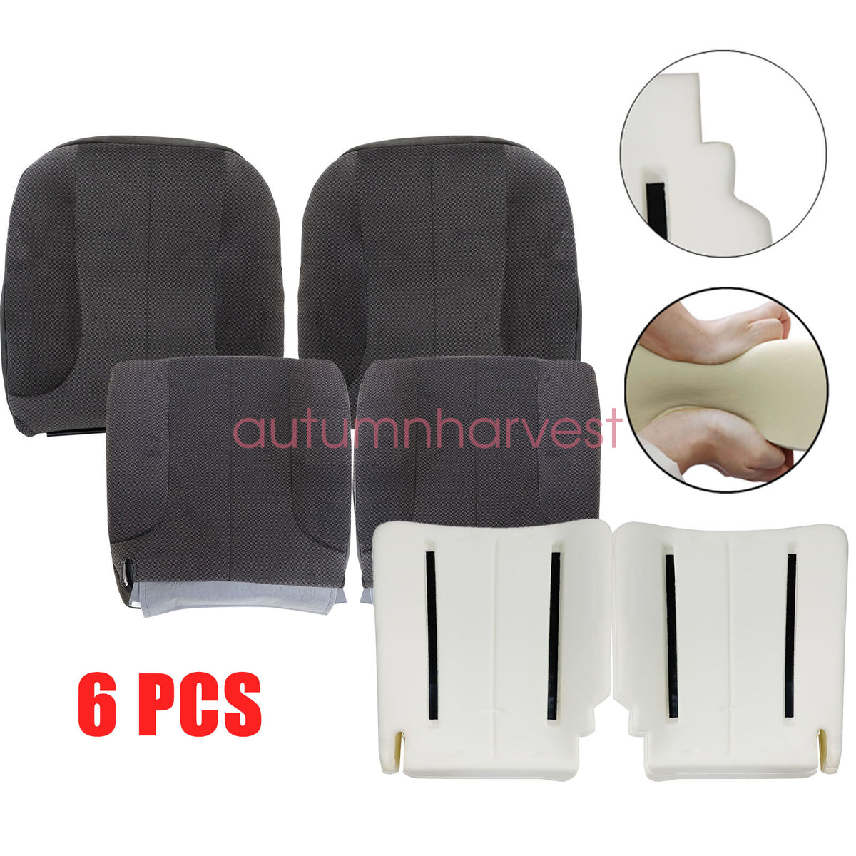 For 2002-2005 Dodge Ram 1500 2500 3500 Front Seat Cover Gray & Foam Cushion