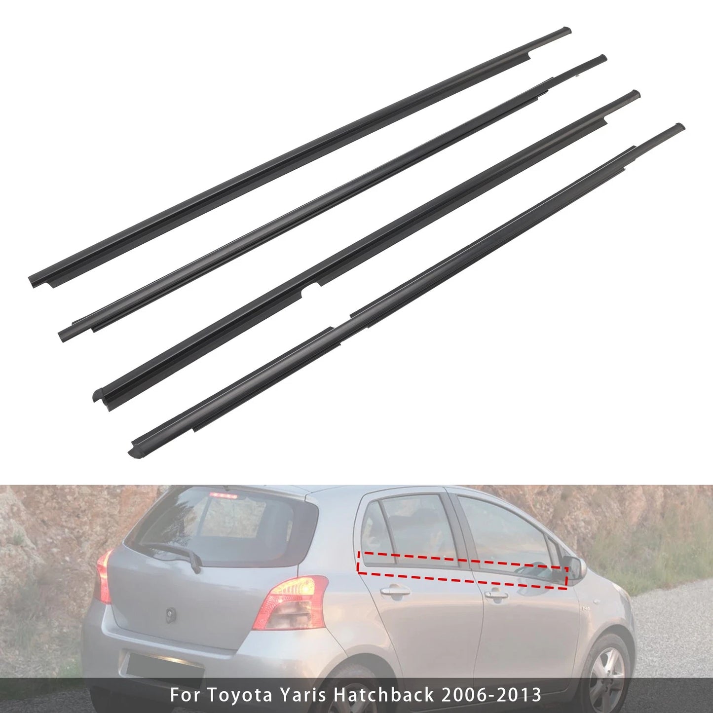 4PCS Door Glass Belt Outer Molding Weatherstrip For 06-11 Toyota Yaris Hatchback