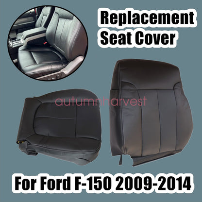 Fits 09-14 Ford F150 Driver Bottom & Top Replacement Leather Seat Cover Black