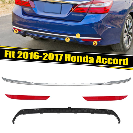 4pcs Rear Lower Refletors+Bumper Molding Trim For Honda Accord 2016-2017