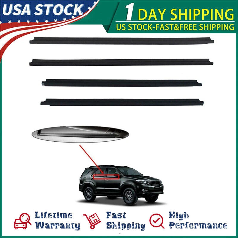 4 Pcs Black Window Weatherstrip Molding Trim Seal Fits Toyota Fortuner 2004-2015