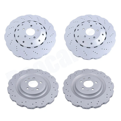 2Pairs Front & Rear Vented Drilled Dimpled Disc Brake Rotors For RS7 2014-2016