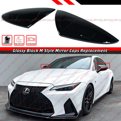 2x M Style Gloss Black Mirror Cover Caps For 2021 2022 23 2024 Lexus IS300 IS350
