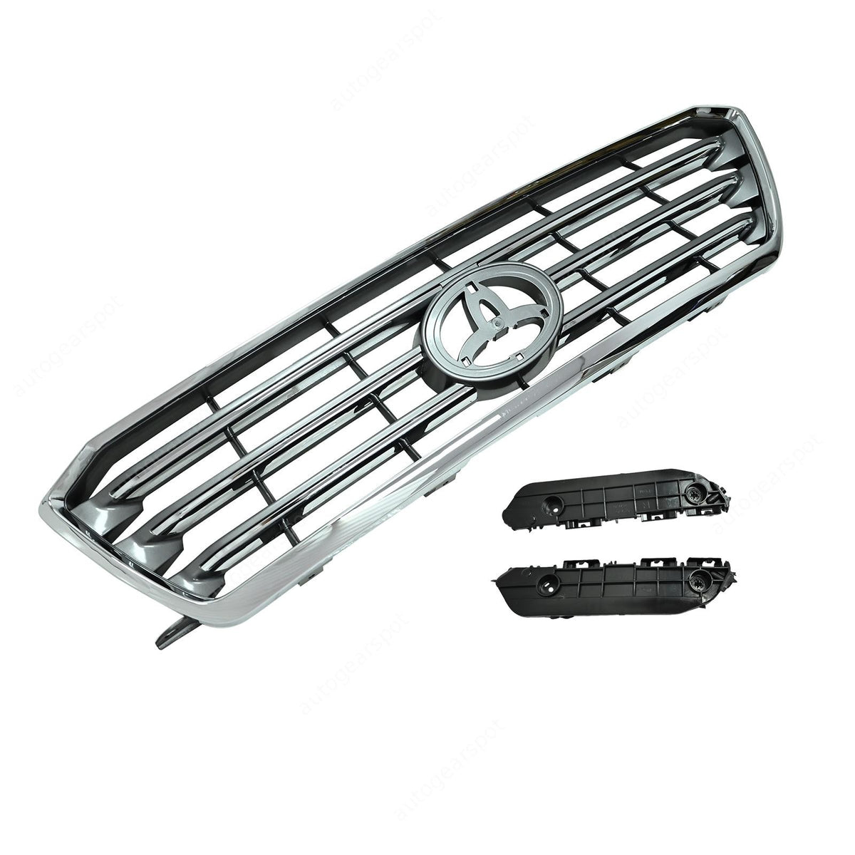 Front Upper Chrome Grille W/ Pair Bumper Bracket For 2008-2010 Toyota Highlander