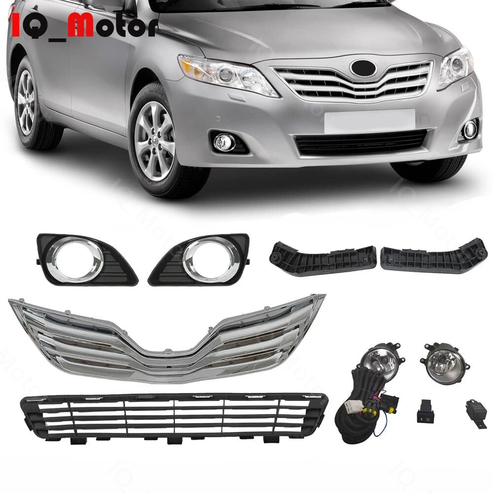 Fits 2010-2011 Toyota Camry Front Grille Fog Lights Bezels/Bracket Set 8pcs