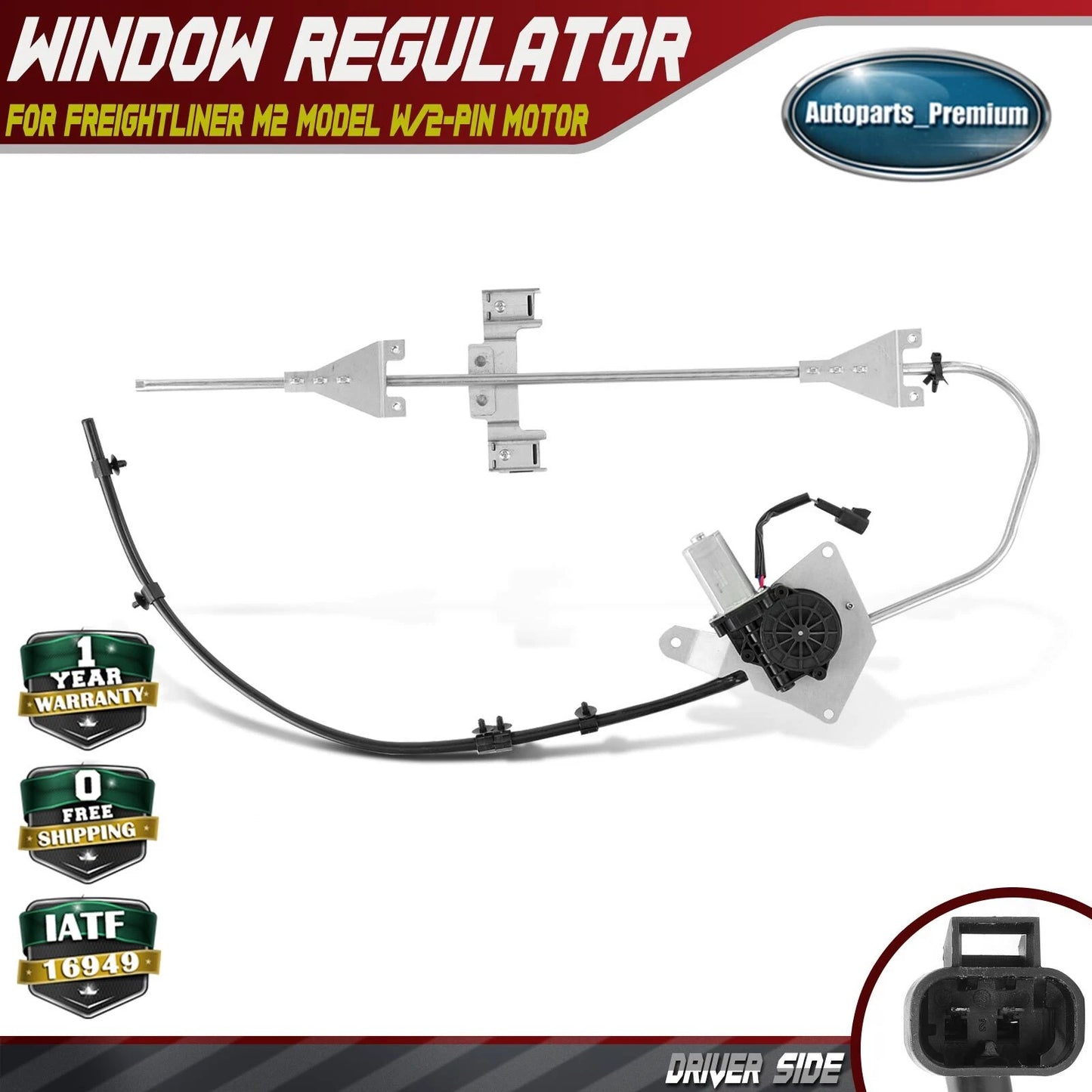 Left Driver Side Driver Side for Freightliner M2 Power Window Regulator w/Motor