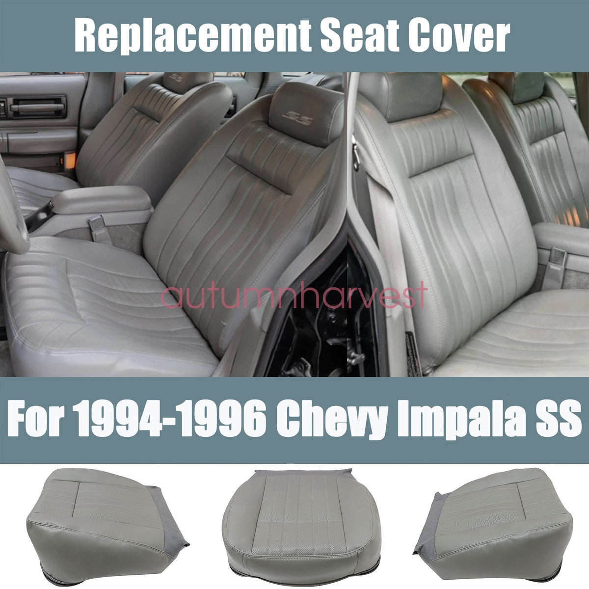 For 1994 1995 1996 Chevy Impala SS Both Side Perforated Leather Seat Cover Gray