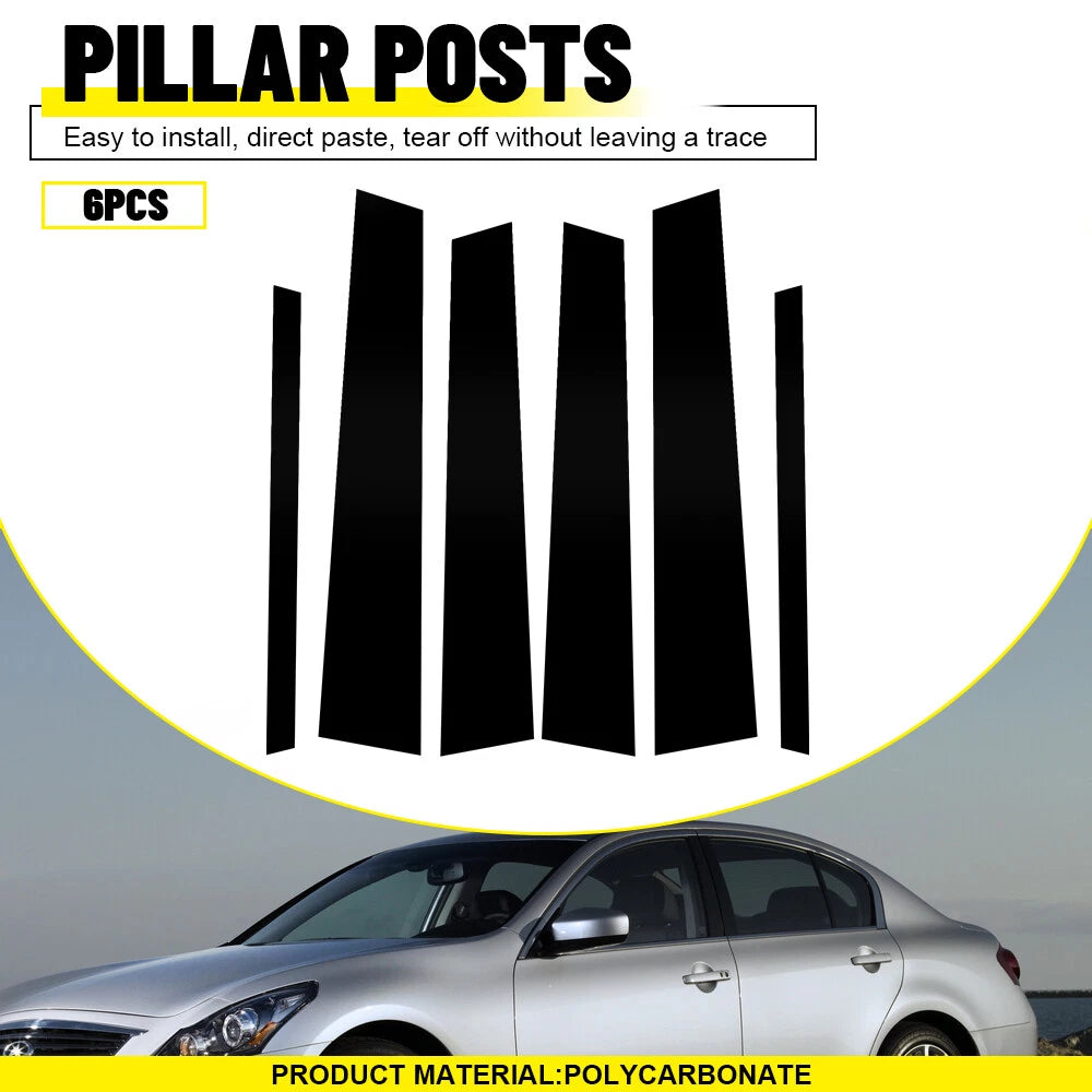 6x Door Pillar Posts Cover Trim For Infiniti G35 G37 Sedan 2002-2013 Gloss Black