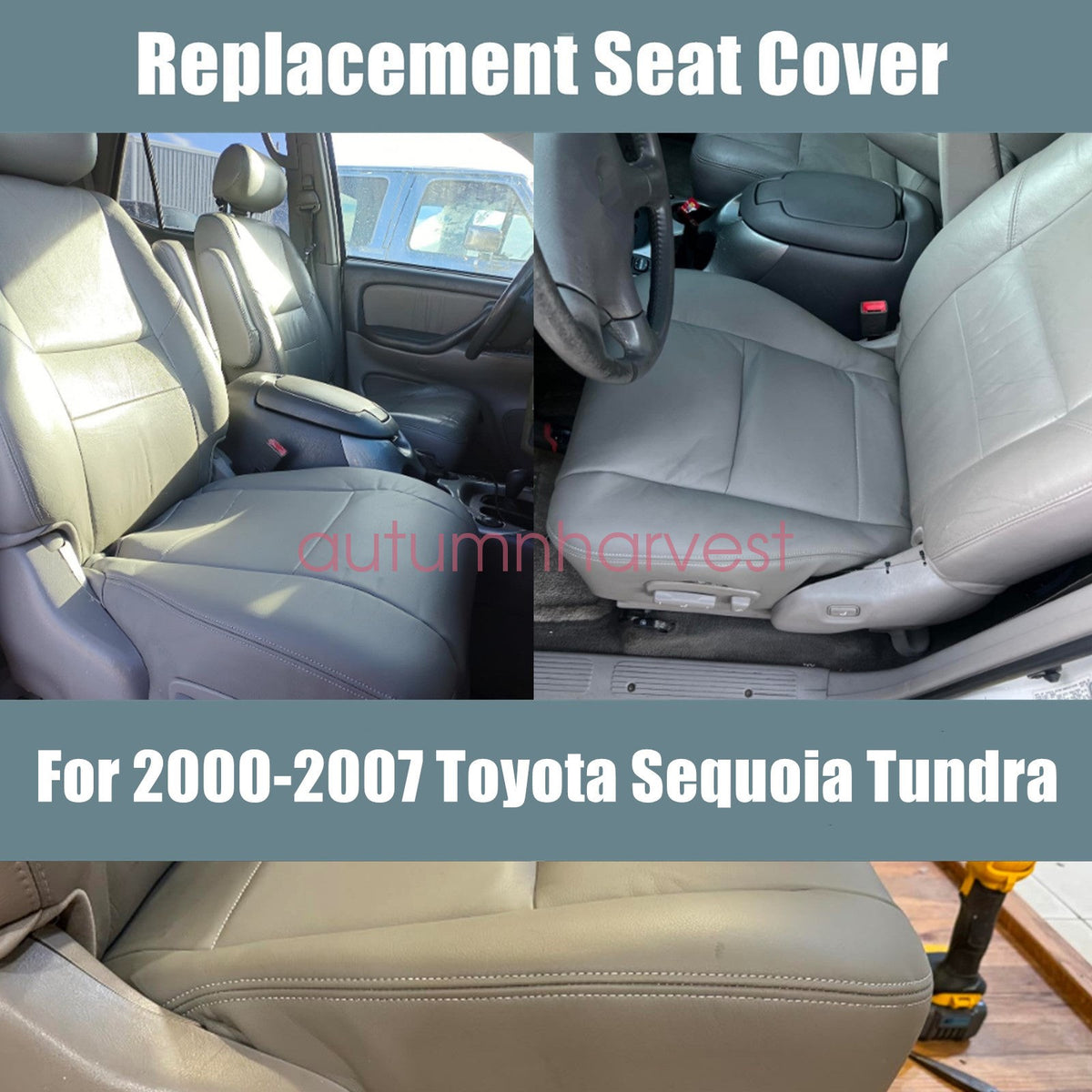 For 2000-2004 Toyota Tundra Sequoia Driver & Passenger Leather Seat Cover Gray