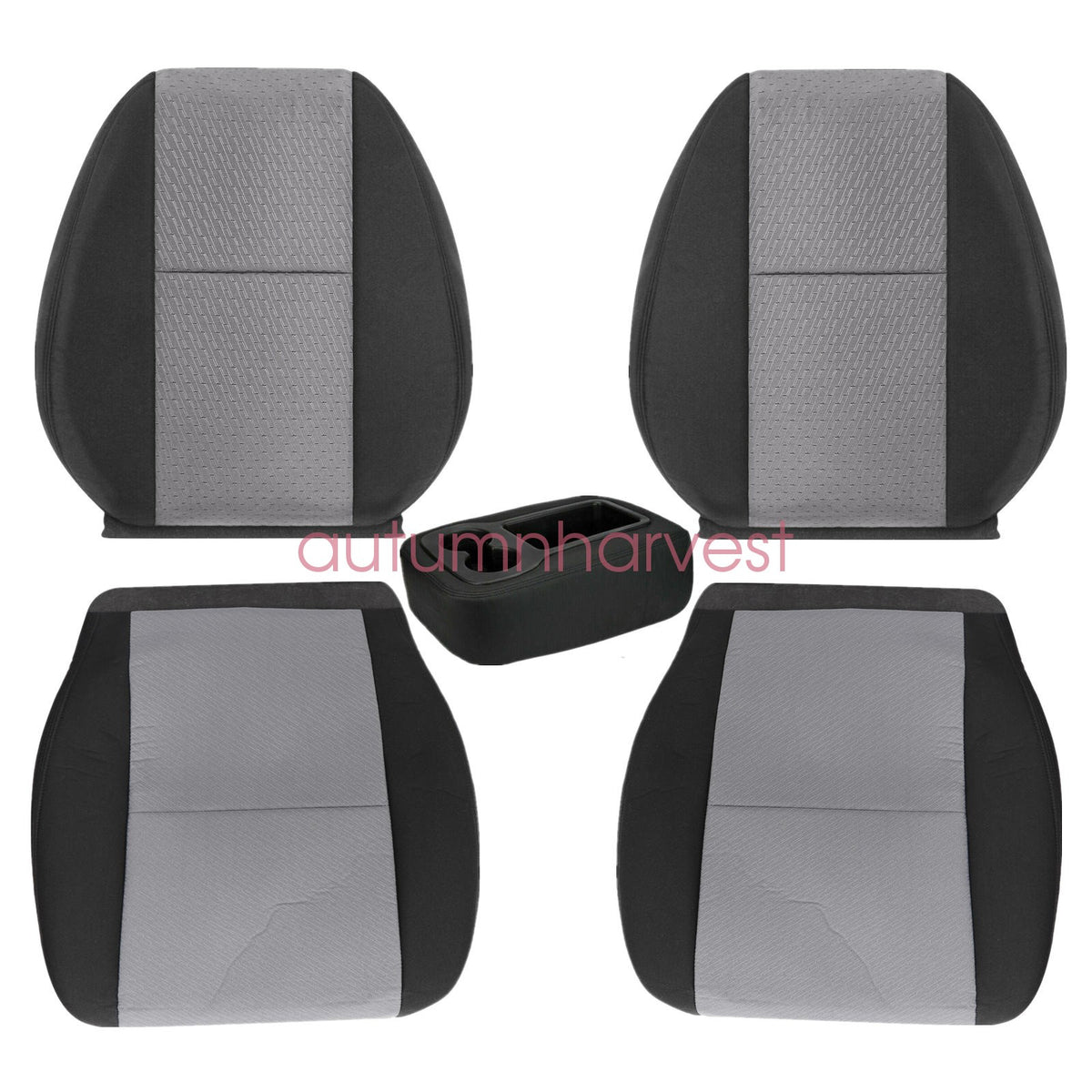For 2007-2014 Chevy Silverado Front Bottom & Top Cloth Seat Cover Black & Gray