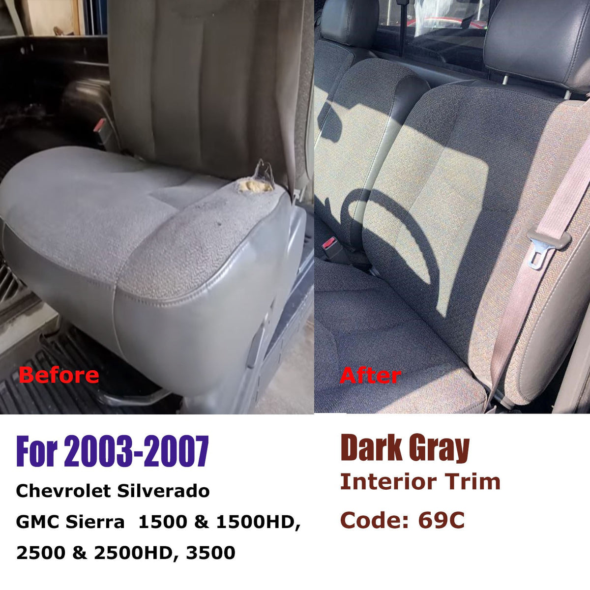 For 2003-2007 Chevy Silverado 1500 2500HD Driver+Passenger Cloth Seat Cover Gray