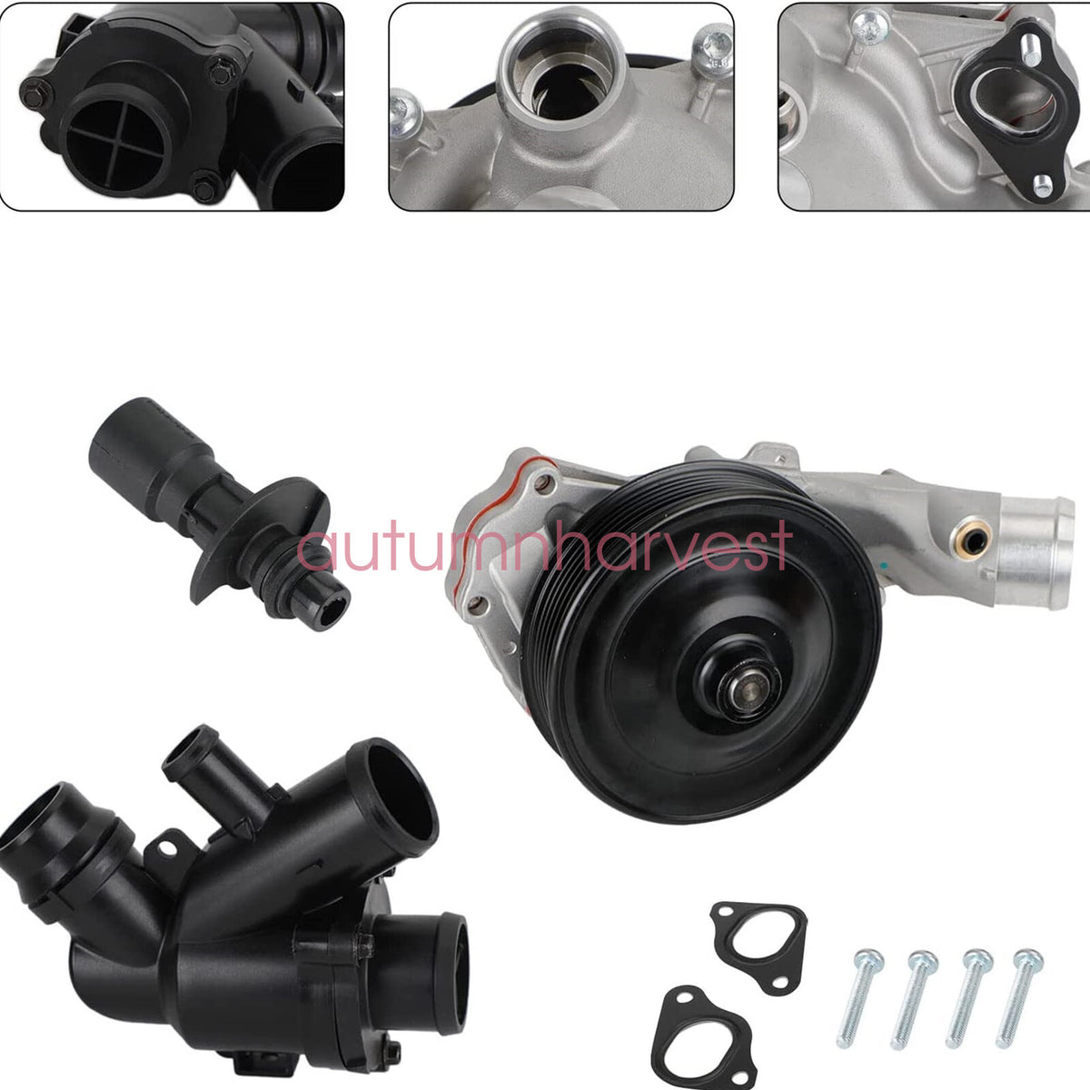 Coolant Water Pump + Thermostat + Connector Kit for Jaguar Land Rover 5.0L V8
