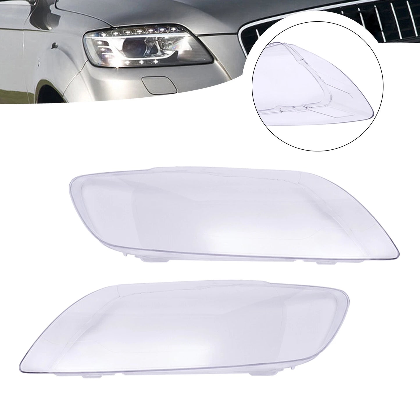 Waterproof Headlights Headlamps Lens Cover Left+Right Side For Audi Q7 2006-2015