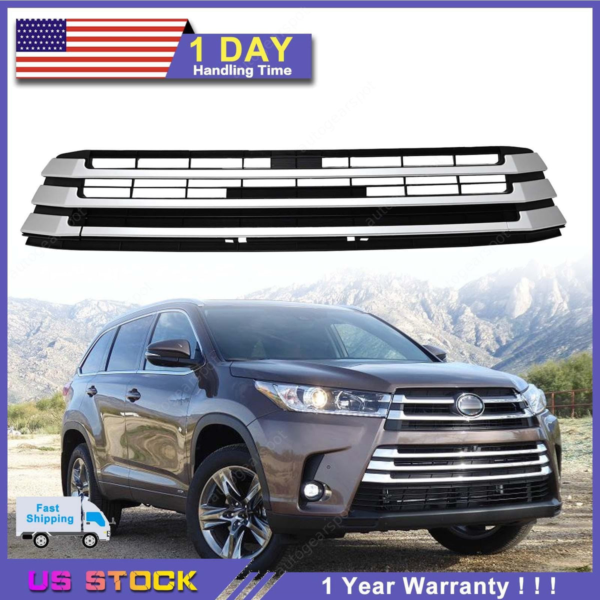 Fit For Toyota Highlander 2017 2018 2019 Front Bumper Grille W/Chrome ABS Grill