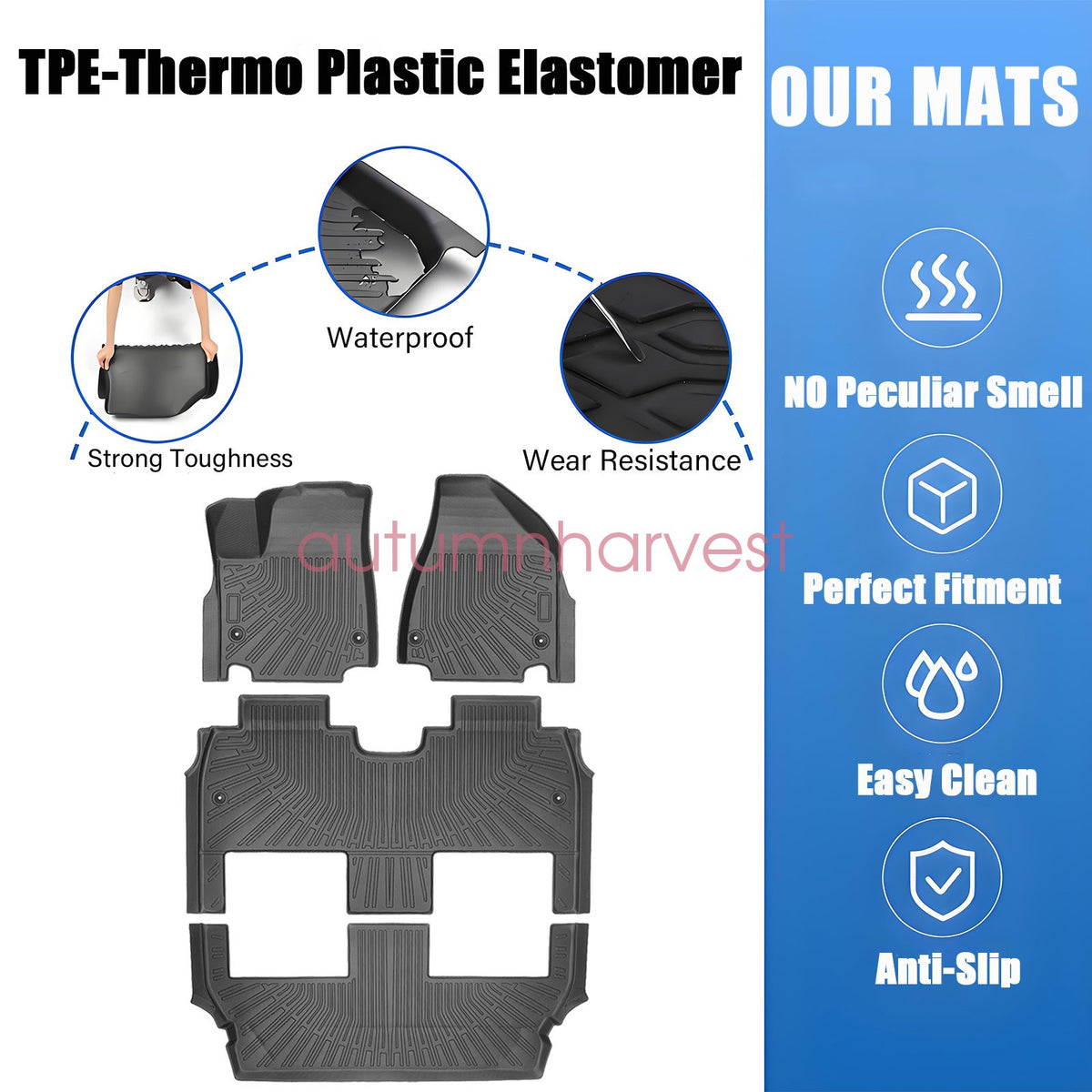TPE Floor Mats Liner Set For 2017-2025 Chrysler Pacifica Hybrid 3D Waterproof