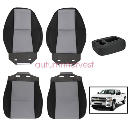 For 2007-2014 Chevy Silverado Front Bottom & Top Cloth Seat Cover Black & Gray