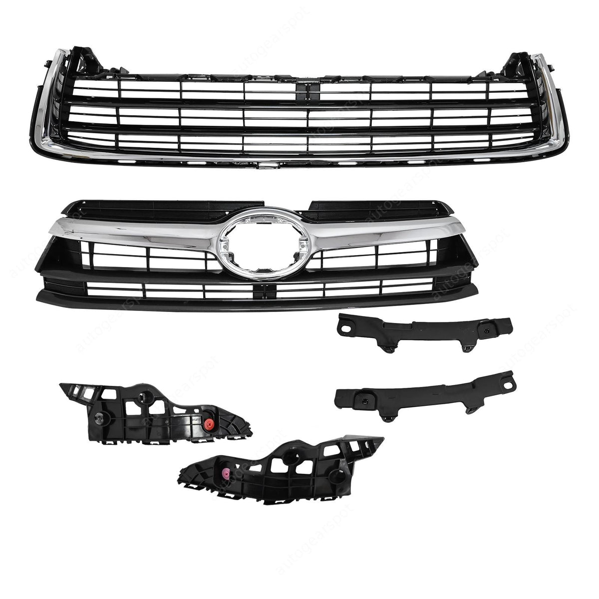 w/5 Bumper Bracket For Highlander 2014-16 Front Upper Lower Chrome Grille Grill