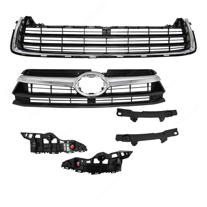 w/5 Bumper Bracket For Highlander 2014-16 Front Upper Lower Chrome Grille Grill