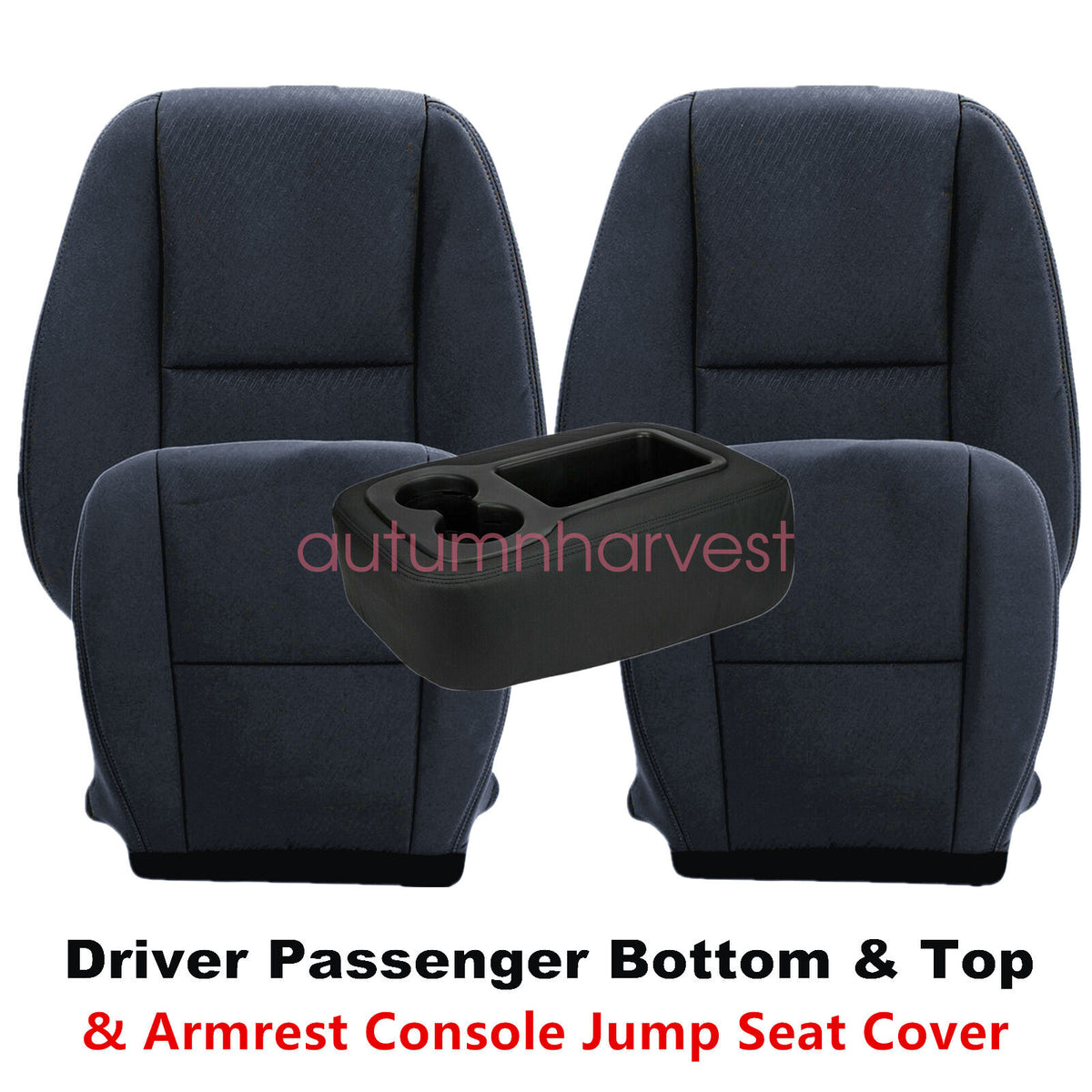 For 07-14 Chevy Silverado GMC Sierra Front Bottom & Top Cloth Seat Cover Black
