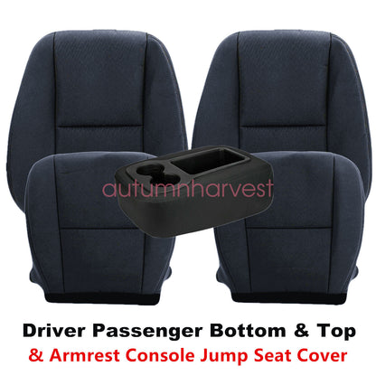 For 07-14 Chevy Silverado GMC Sierra Front Bottom & Top Cloth Seat Cover Black