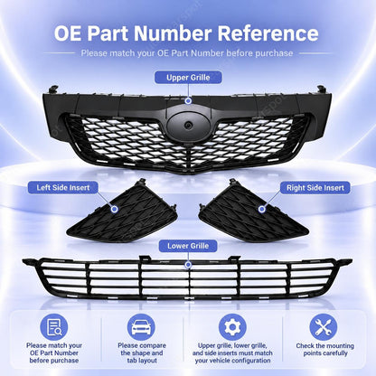 Front Bumper Face Bar Upper & Lower Grille Textured For 2009-2010 Toyota Corolla