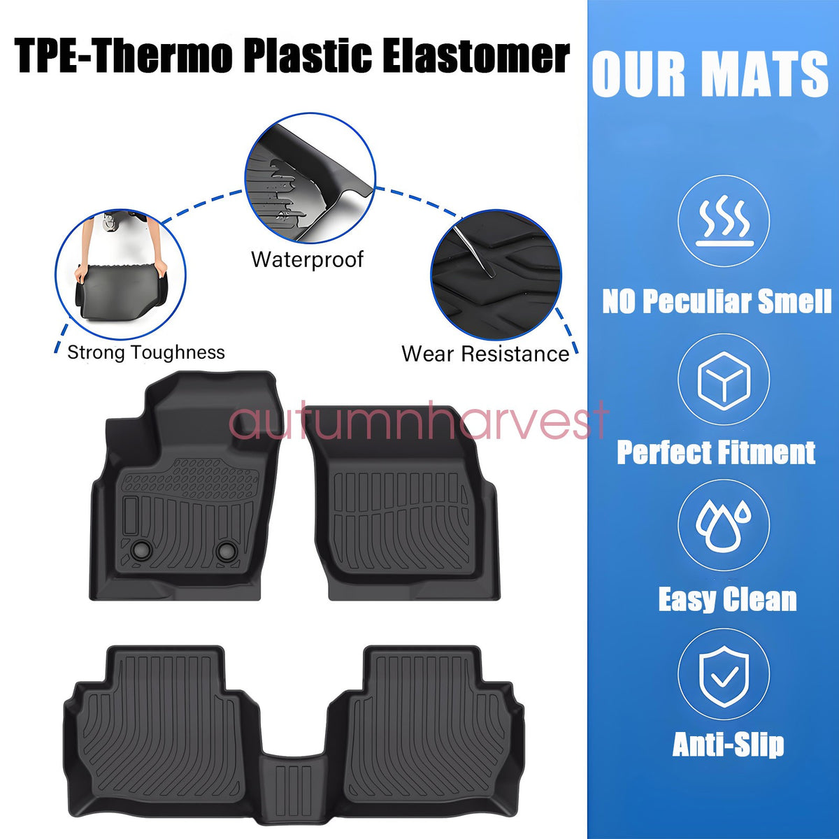 3x TPE Floor Mats Liner For 2013-2016 Ford Fusion Lincoln MKZ All Weather Black