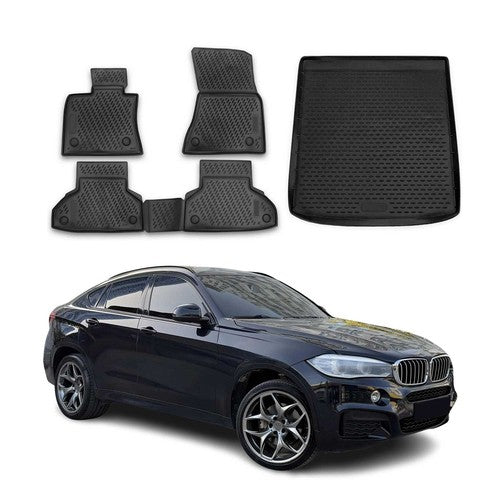 For 2015 2016 2017 2018 2019 BMW X6 TPE 3D Floor Mats & Trunk Cargo Liners Black
