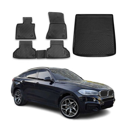 For 2015 2016 2017 2018 2019 BMW X6 TPE 3D Floor Mats & Trunk Cargo Liners Black