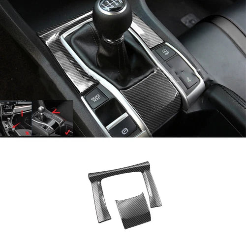 2x Console Gear Shift Frame Cover For Honda Civic MT 2016-2021 ABS Carbon Fiber