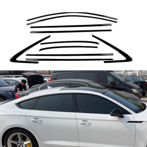 Black Steel For 2017-2025 AUDI A5 S5 4D Windows Strip Sill Molding Cover Trim