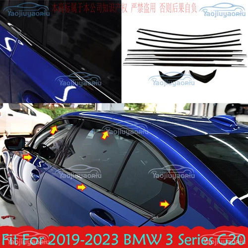 10X Window Frame Trim Strip Sticker Cover For BMW 3 Series G20 2019-2023 Black
