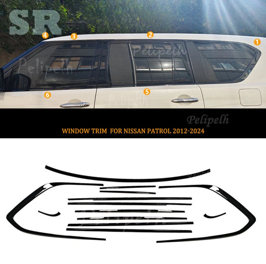 Windows Strip Molding Cover Trim For Nissan Armada/Patrol 2017-2024 Gloss Black
